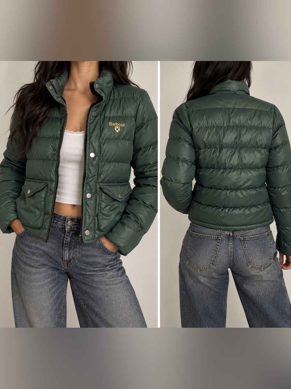 Barbour Women’s Forest Green Quilted Puffer Jacket Coat Size Medium